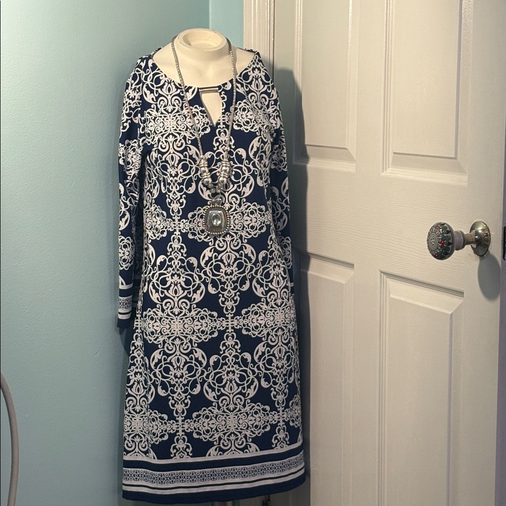 Haani Navy and White Long Sleeve Dress